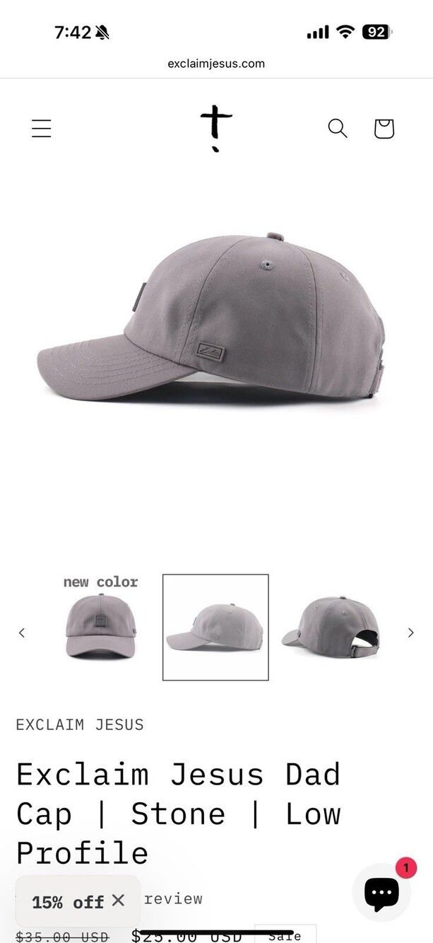 Exclaim Jesus Men Dad Hat Low Profile CHRISTIAN CROSS Grey Stone Brand New - Picture 9 of 10